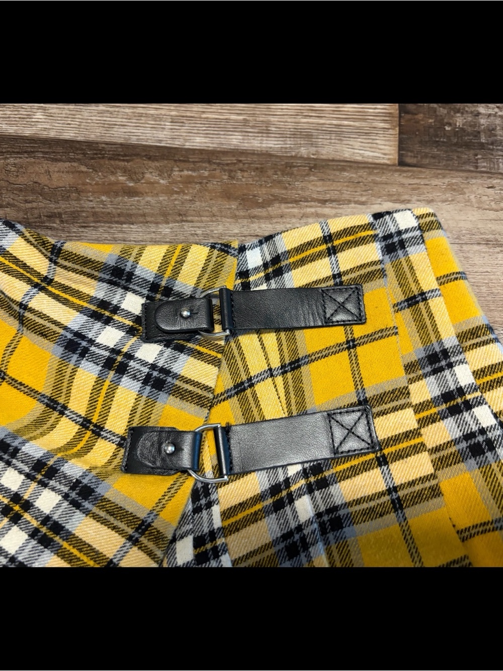 EUC MAJE Yellow Black Plaid Skirt Buckle Detail 38 M 6 - Picture 4 of 8